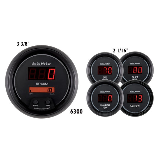 AutoMeter Gauge Kit 5 Pc. 3-3/8in. & 2-1/16in. Elec Speedo Digital Black Dial W/ Red Led 6300