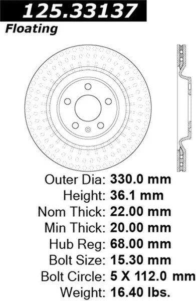 CENTRIC PREMIUM HIGH CARBON BRAKE ROTOR, 125.33137 - eliteracefab.com