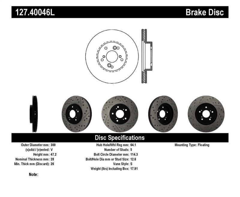 STOPTECH NISSAN 370Z / 01-03 ACURA CL / 06 EL / 04-09 TSX / 03-07 HONDA ACCORD COUPE M/T / 05-08 SE, 127.40046L - eliteracefab.com