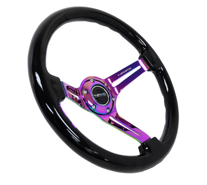 NRG Reinforced Classic Wood Grain Wheel 350mm 3-Spoke Slotted Center Neochrome Black Painted Wood - eliteracefab.com