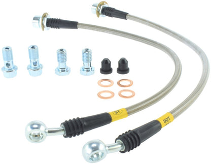 StopTech 94-02 Ford Mustang (Exc Cobra) / 03-04 Mustang Base & GT Stainless Steel Front Brake Lines - eliteracefab.com