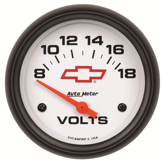 AutoMeter Gauge Voltmeter 2-5/8in. 18V Electric Chevy Red Bowtie White 5891-00406