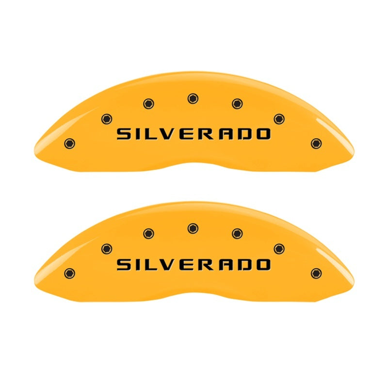 MGP Front set 2 Caliper Covers Engraved Front Silverado Yellow finish black ch MGP