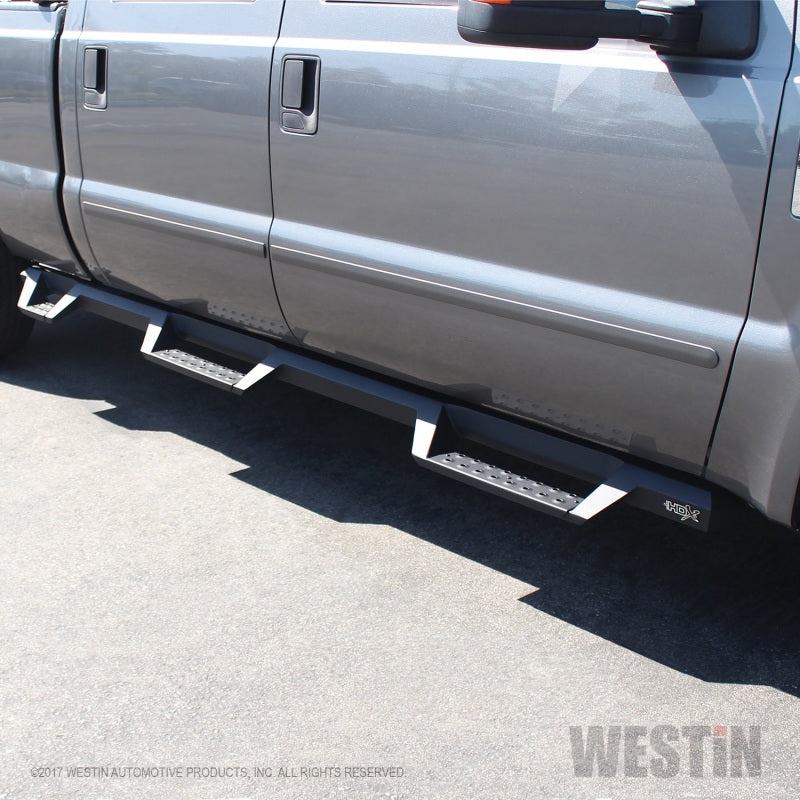 Westin 99-16 Ford F-250/350/450/550 CC (6.75ft Bed) HDX Drop Whl to Whl Nerf Step Bars - Text Blk - eliteracefab.com