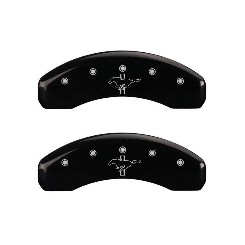 MGP 4 Caliper Covers Engraved Front 2015/Mustang Engraved Rear 2015/Bar & Pony Black finish slvr ch - eliteracefab.com