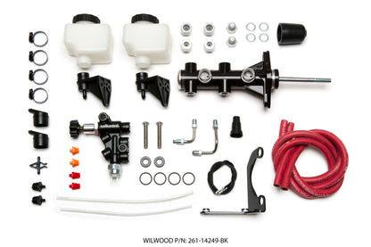 Wilwood Tandem Remote M/C Kit w L/H Brkt & Prop Valve - 7/8in Bore Black-W/Pushrod Wilwood
