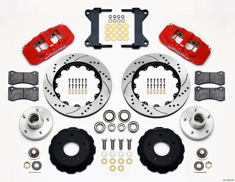 Wilwood AERO6 Front Hub Kit 14.00 Drilled-Red Chevy C-10 60-87 CPP Drop Spindle Wilwood