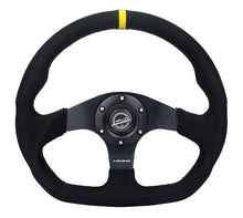 Load image into Gallery viewer, NRG Reinforced Steering Wheel (320mm) Sport Alcantara Dual Push Buttons Flat Bottom w/Yellow Center - RST-024D-MB-SA-Y