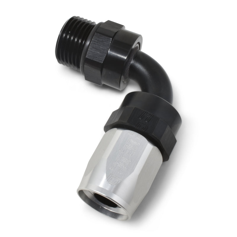 Russell Performance Swivel Hose End Assy #10 AN Male SAE Port to #8 Hose 90 Deg Clr/Blk Anodized