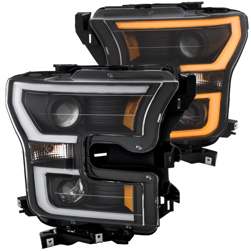 ANZO USA Ford F-150 Projector Headlights W/ Plank Style Switchback Black W/ Amber; 2015-2017 - eliteracefab.com