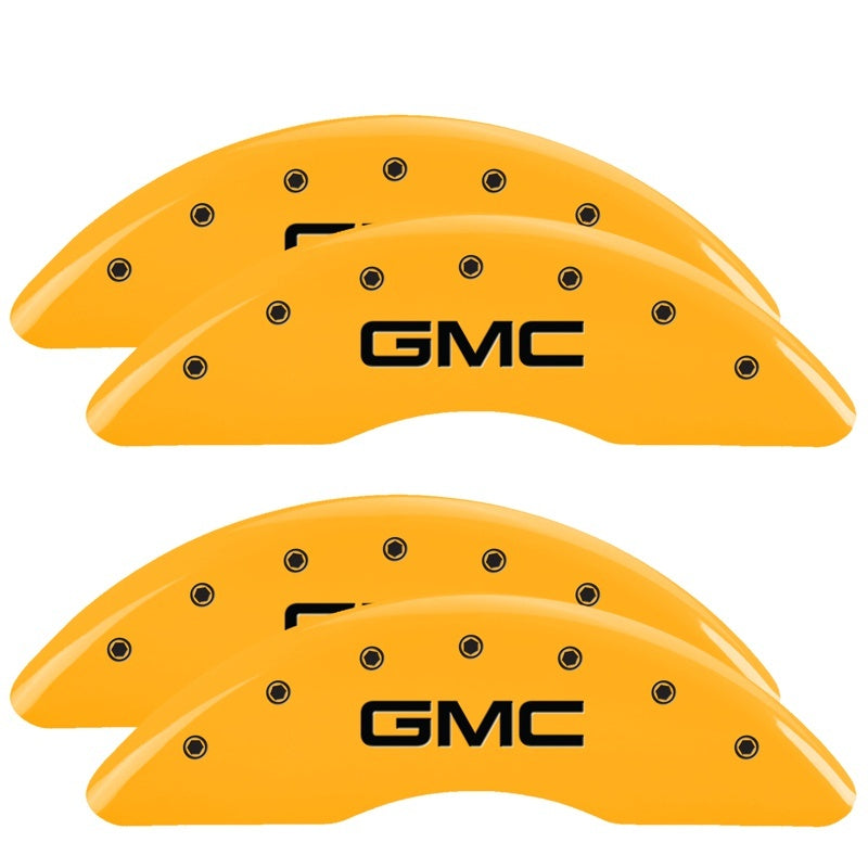 MGP 4 Caliper Covers Engraved Front & Rear Style 1/Chrysler Wing Yellow finish black ch MGP