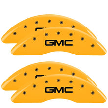 Load image into Gallery viewer, MGP 4 Caliper Covers Engraved Front &amp; Rear GMC Yellow finish black ch