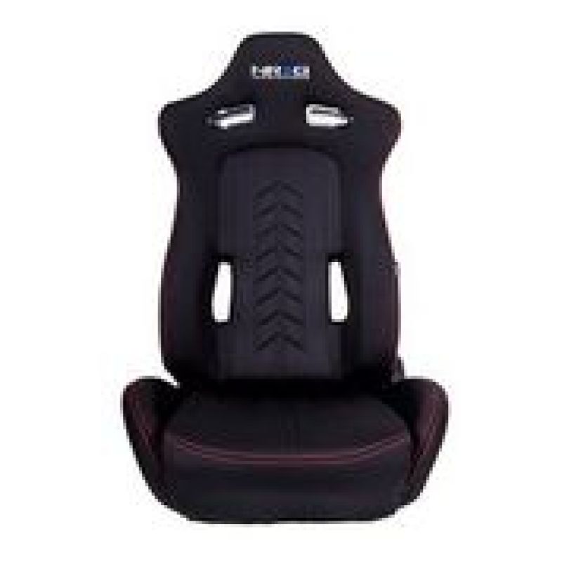 NRG Sport Seats (Pair) Cloth w/NRG Logo & NRG Arrow Cushion Imprint - Black w/Red Stitch - RSC-800L/R