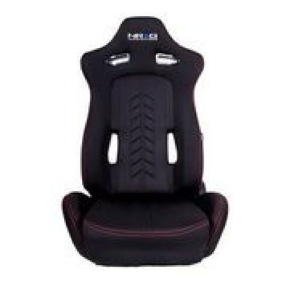 NRG Sport Seats (Pair) Cloth w/NRG Logo & NRG Arrow Cushion Imprint - Black w/Red Stitch - RSC-800L/R