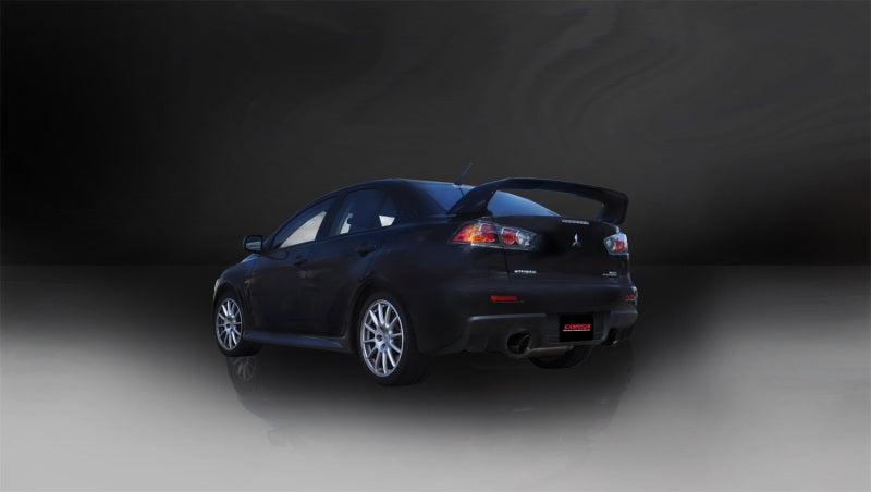 Corsa 08-14 Mitsubishi Lancer Evolution X Sedan 2.0L Black Sport Dual Rear Cat-Back Exhaust - eliteracefab.com