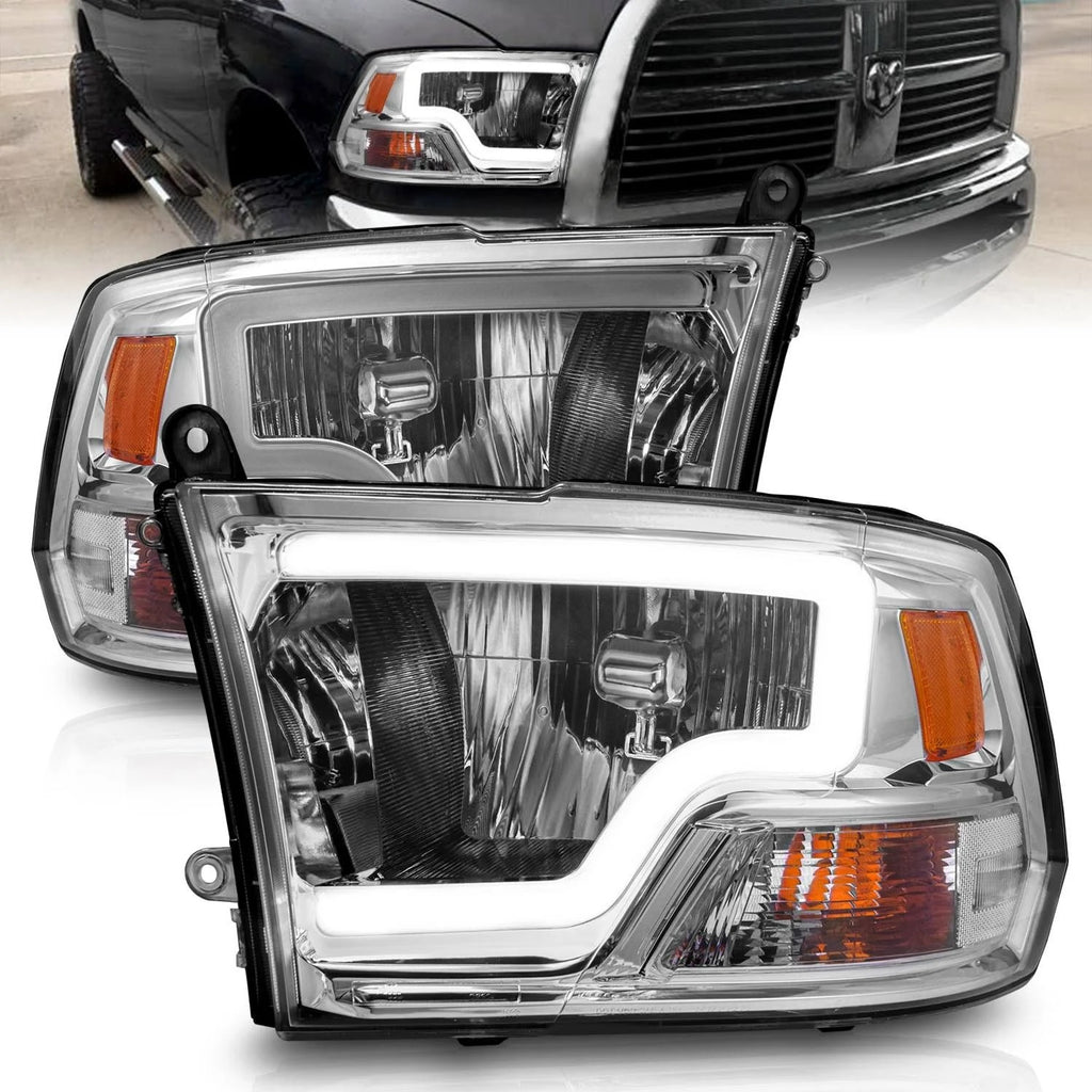 ANZO 2009-2018 Dodge Ram 1500/ 2500/ 3500 Crystal Headlights w/ Light Bar Chrome Housing - eliteracefab.com