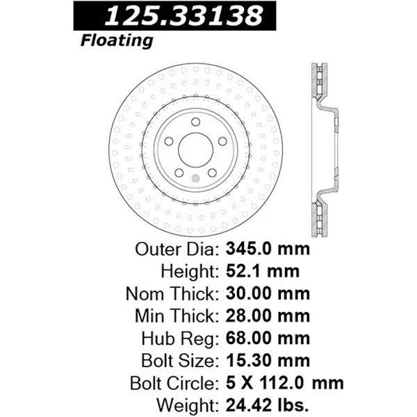 CENTRIC PREMIUM HIGH CARBON BRAKE ROTOR, 125.33138 - eliteracefab.com