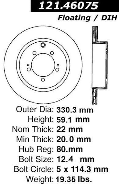 CENTRIC 08 & 10-12 MITSUBISHI LANCER EVO MR / 08 & 10-11 EVO GSR REAR STANDARD BRAKE ROTORS, 121.46075 - eliteracefab.com