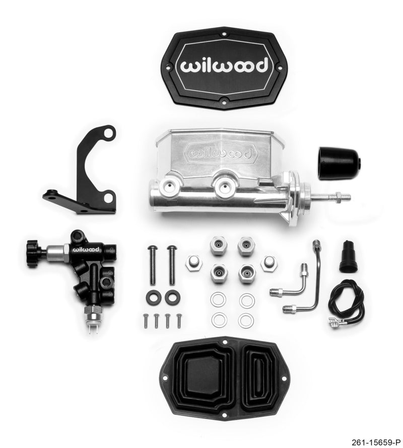 Wilwood Compact Tandem M/C - 7/8in Bore w/RH Bracket and Valve (Pushrod) - Ball Burnished Wilwood