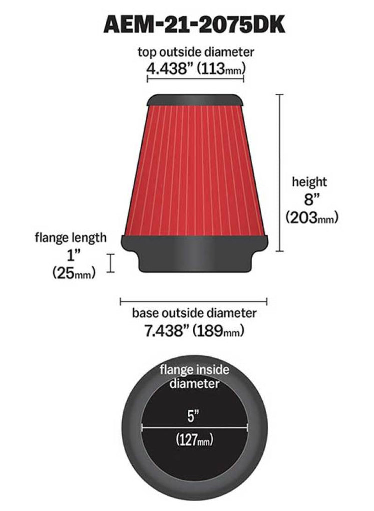 AEM 5in Dryflow Air Filter with 8in Element - eliteracefab.com