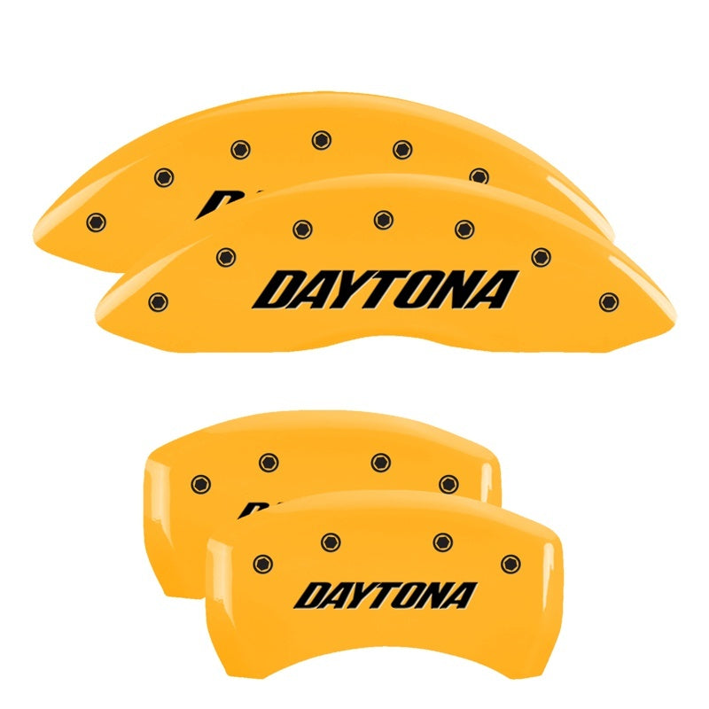 MGP 4 Caliper Covers Engraved Front & Rear Daytona Yellow finish black ch MGP