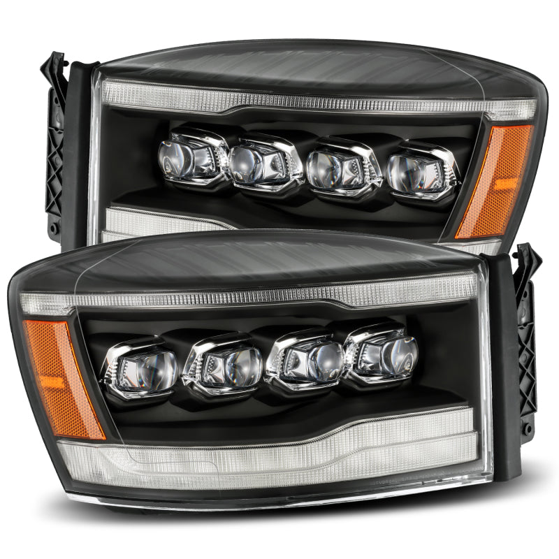 AlphaRex 06-08 Dodge Ram 1500HD NOVA LED ProjHeadlights Plank Style Blk w/Seq Signal/DRL/Amber LED - eliteracefab.com