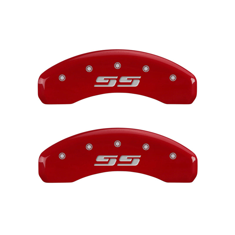 MGP 4 Caliper Covers Engraved Front & Rear Silverado style/SS Red finish silver ch MGP