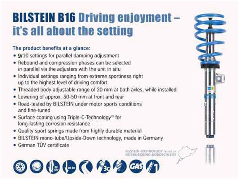 Bilstein B16 (PSS10) 12-14 Audi A6/A7 L4/V6 (Incld Quattro/TDI) Ft&Rr Performance Suspension System - eliteracefab.com