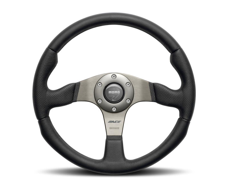 Momo Race Steering Wheel 350 mm - Black Leather/Anth Spokes - eliteracefab.com