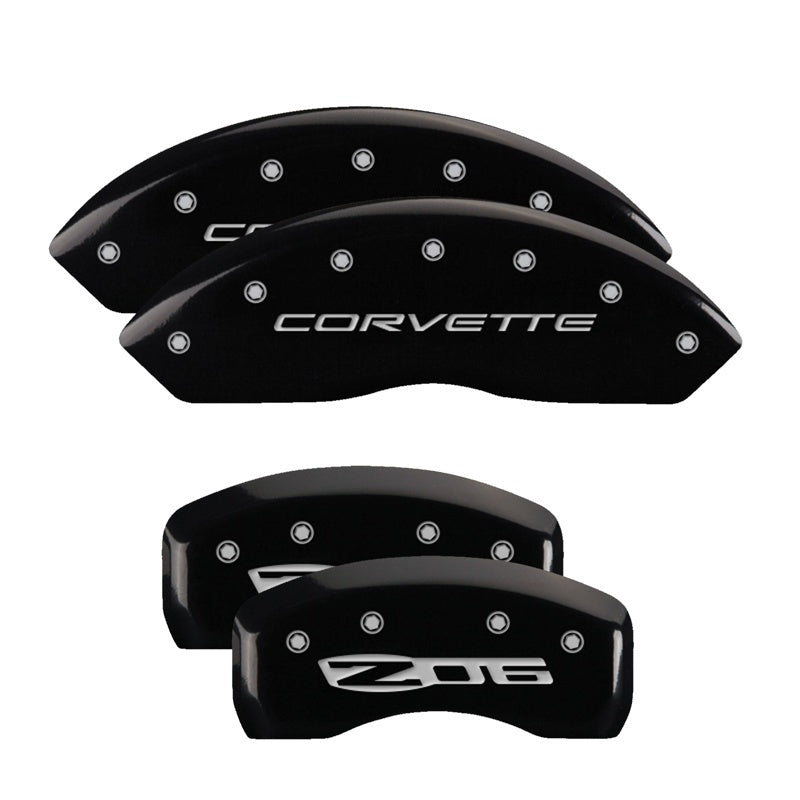 MGP 4 Caliper Covers Engraved Front C5/Corvette Engraved Rear C5/Z06 Black finish silver ch MGP