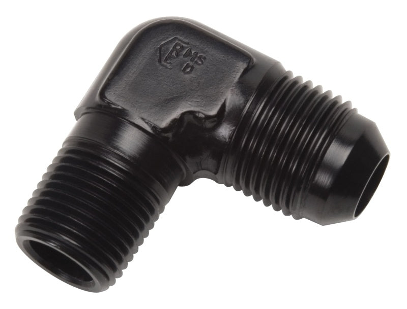 Russell Performance -8 AN to 3/8in NPT 90 Degree Flare to Pipe Adapter (Black) - eliteracefab.com