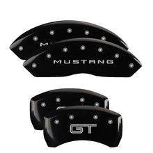 Load image into Gallery viewer, MGP 4 Caliper Covers Engraved Front Mustang Engraved Rear GT Black finish silver ch MGP