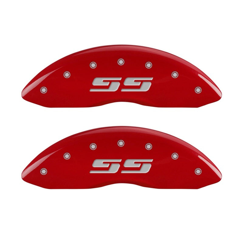 MGP 2 Caliper Covers Eng Front Silverado SS Red Finish Sil Char 2010 Chevy Silverado 1500 MGP