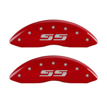 Load image into Gallery viewer, MGP 2 Caliper Covers Eng Front Silverado SS Red Finish Sil Char 2010 Chevy Silverado 1500 MGP