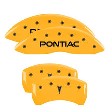 Load image into Gallery viewer, MGP 4 Caliper Covers Engraved Front Pontiac Rear Arrow Yellow Finish Blk Char 2001 Pontiac Firebird MGP