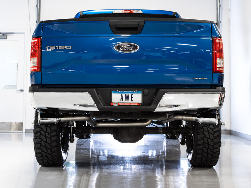 AWE Tuning 2015+ Ford F-150 0FG Dual Exit Performance Exhaust System w/5in Chrome Silver Tips AWE Tuning
