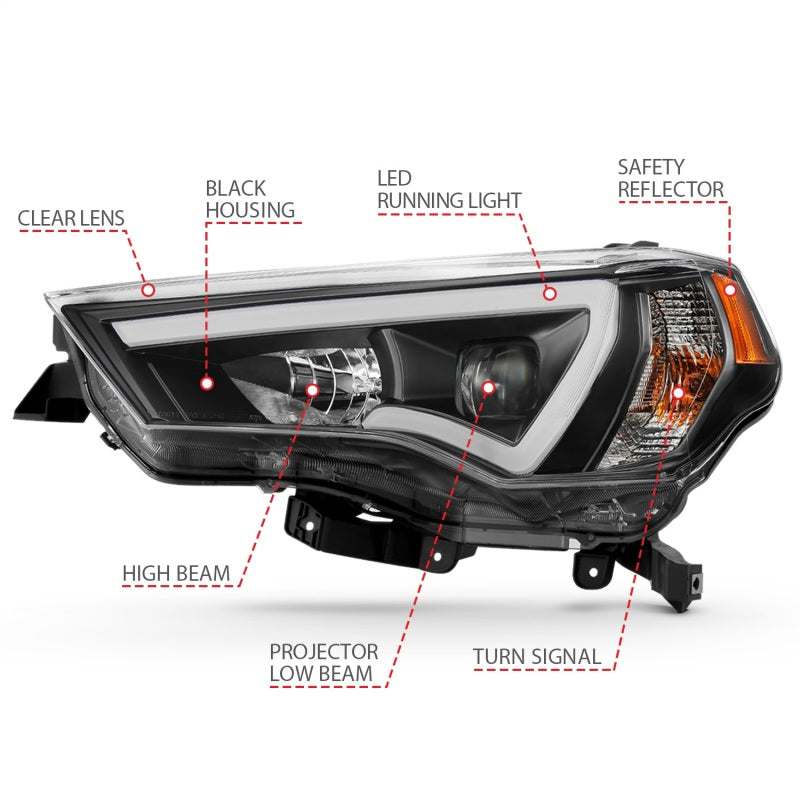 ANZO 14-18 Toyota 4 Runner Plank Style Projector Headlights Black w/ Amber - eliteracefab.com