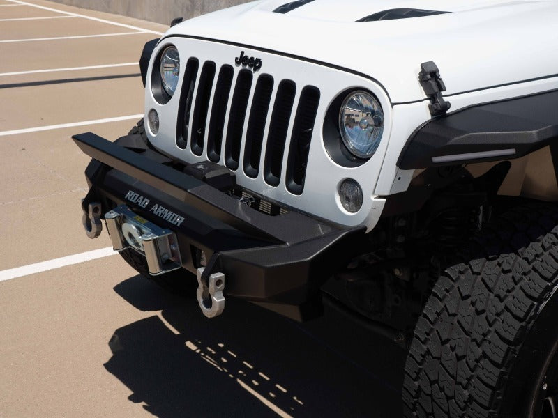 Road Armor 07-18 Jeep Wrangler JK Stealth Front Winch Bumper w/Bar Guard Mid Width - Tex Blk Road Armor