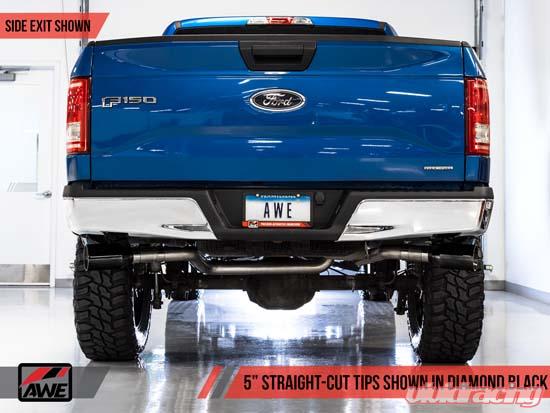 AWE Tuning 2015+ Ford F-150 0FG Single Exit Performance Exhaust System w/4.5in Diamond Black Tips - eliteracefab.com