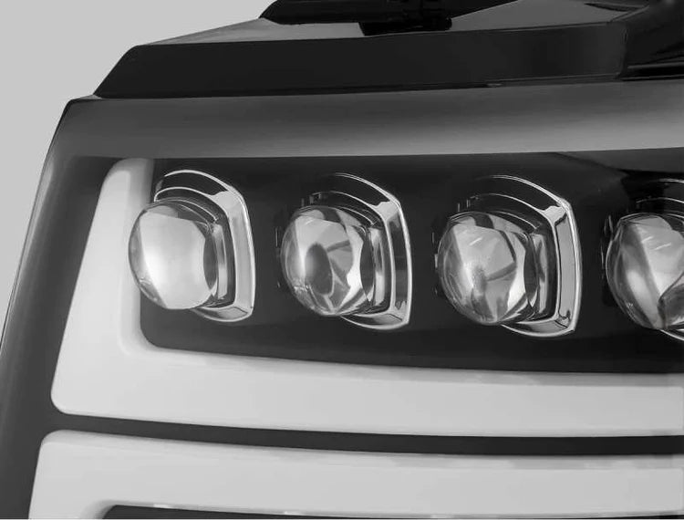 AlphaRex 07-13 Chevy Avalanche NOVA LED Proj Headlights Plank Style Matte Black w/Activ Light/DRL - eliteracefab.com