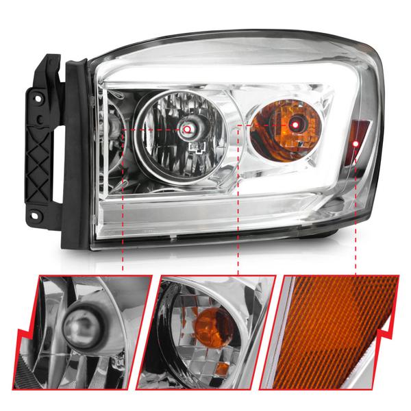 Anzo 06-09 Dodge RAM 1500/2500/3500 Headlights Chrome Housing/Clear Lens (w/ Light Bars) - eliteracefab.com