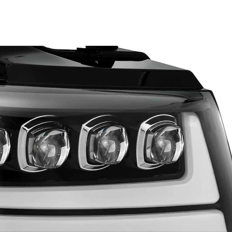 AlphaRex 07-13 Chevy Avalanche NOVA LED Proj Headlights Plank Style Gloss Black w/Activ Light/DRL - eliteracefab.com