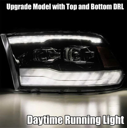 AlphaRex 09-18 Dodge Ram 1500HD LUXX LED Proj Headlights Plnk Style Blk w/Activ Light/Seq Signal/DRL - eliteracefab.com