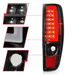 ANZO 2007-2013 GMC Sierra LED Tail Lights w/ Light Bar Black Housing Smoke Lens - eliteracefab.com