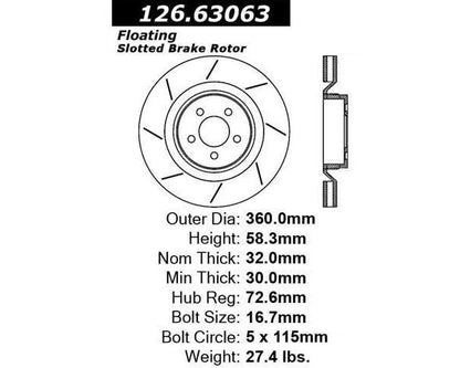 CENTRIC 06-07 CHRYSLER SRT-8 OE DESIGN BRAKE ROTOR, 126.63063 - eliteracefab.com