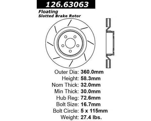 CENTRIC 06-07 CHRYSLER SRT-8 OE DESIGN BRAKE ROTOR, 126.63063 - eliteracefab.com