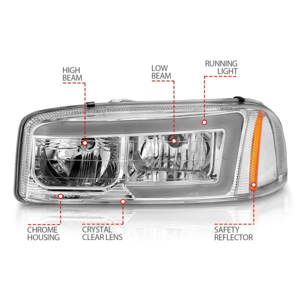 Anzo 99-17 GMC Sierra/Denali Headlights Chrome Amber (w/C Light Bars) - eliteracefab.com