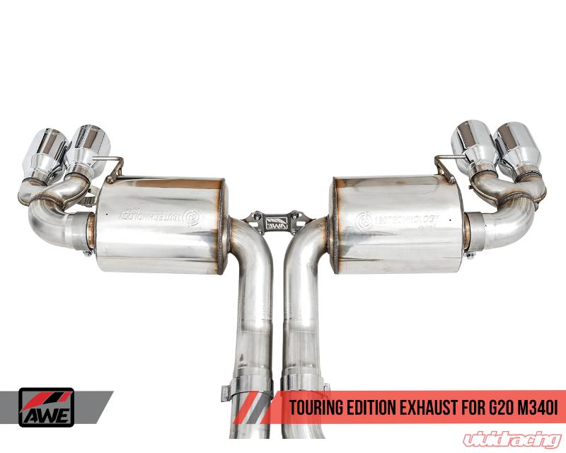 AWE Tuning 2019+ BMW M340i (G20) Resonated Touring Edition Exhaust - Quad Diamond Black Tips - eliteracefab.com