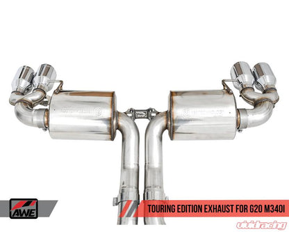 AWE Tuning 2019+ BMW M340i (G20) Resonated Touring Edition Exhaust - Quad Diamond Black Tips - eliteracefab.com
