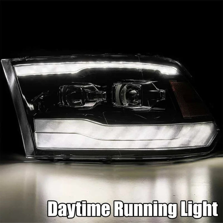 AlphaRex 09-18 Dodge Ram 1500 PRO-Series Projector Headlights Plank Style Alpha Blk w/Seq Signal/DRL - eliteracefab.com